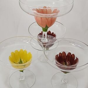 Vintage Handpainted Crystal Margarita Glasses Set Of 4